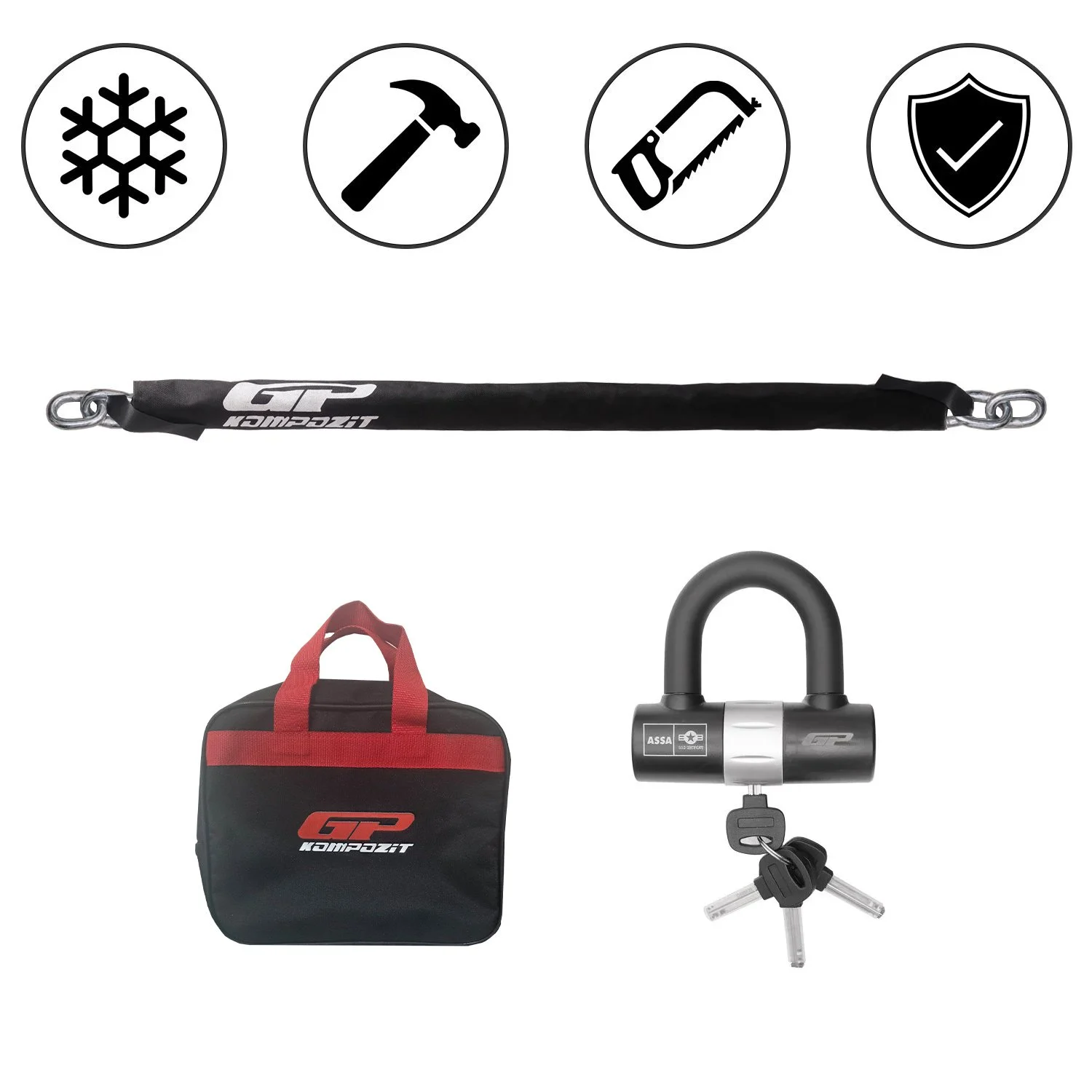 GP Kompozit Universal 1.5 mt 13 mm Motosiklet Zinciri ve Kilidi