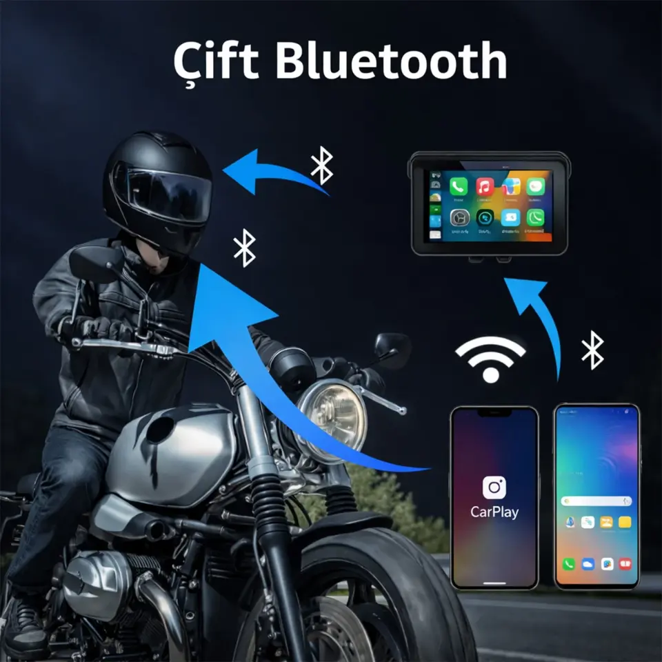 GP VOVEL M-790 6.25” Ekran Ön Arka Kameralı Motosiklet CarPlay Android Auto Multimedya Navigasyon Sistemi