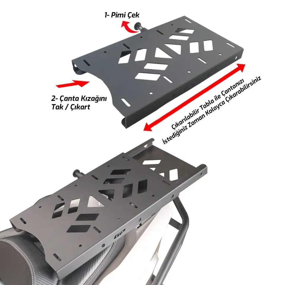 GP Kompozit Honda PCX 125 / 150 2011-2025 Uyumlu Pratik Tak-Çıkar Kızaklı Arka Çanta Demiri Siyah